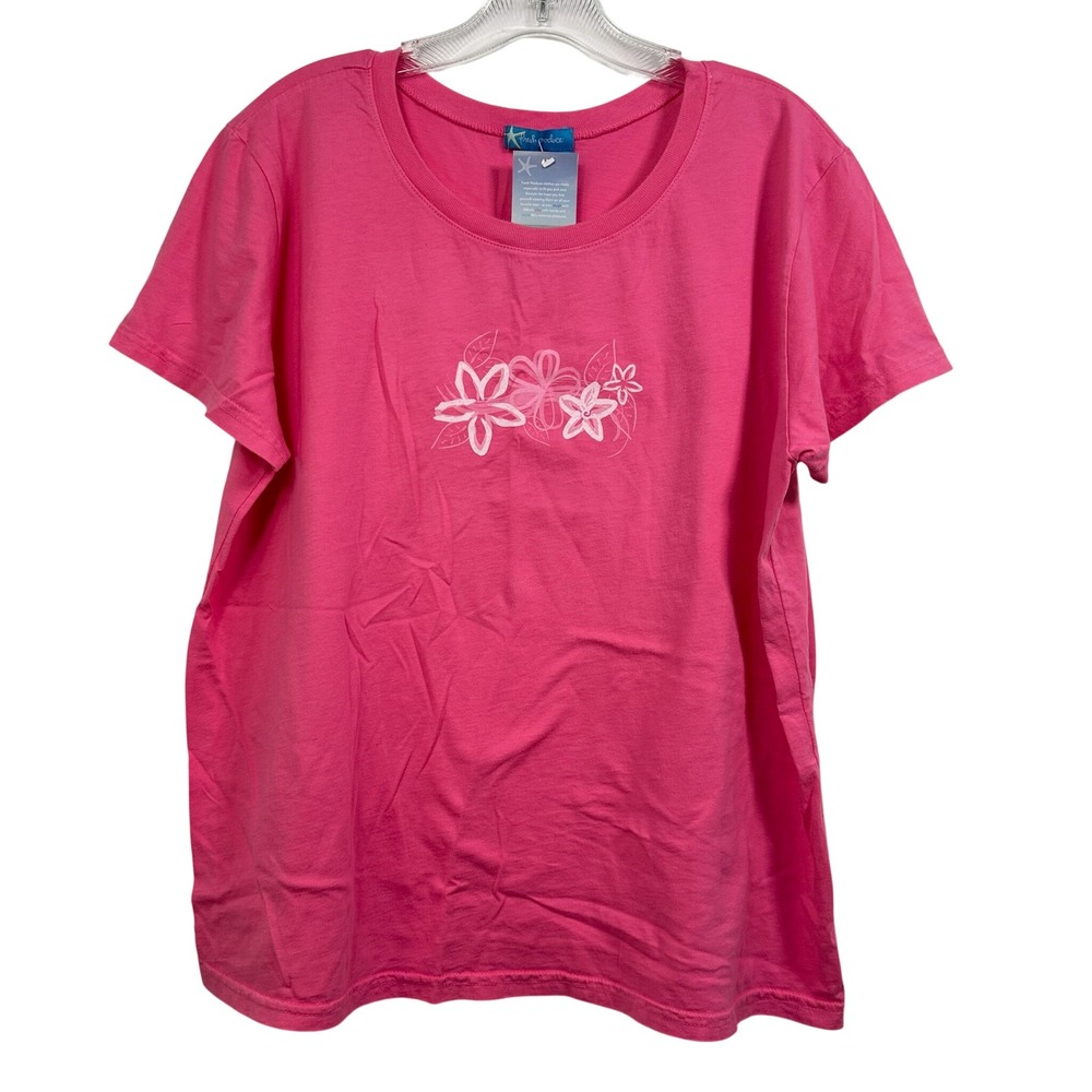 Fresh Produce Pink Sapphire Floral Cotton Crew T-Shirt XXL Made in USA NEW